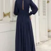 VESTIDO ELISABETE MANGA LONGA CHIFFON - AZUL MARINHO