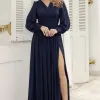 VESTIDO ELISABETE MANGA LONGA CHIFFON - AZUL MARINHO