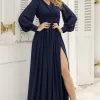 VESTIDO ELISABETE MANGA LONGA CHIFFON - AZUL MARINHO