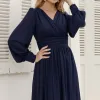 VESTIDO ELISABETE MANGA LONGA CHIFFON - AZUL MARINHO