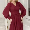 VESTIDO ELISABETE MANGA LONGA CHIFFON - VINHO
