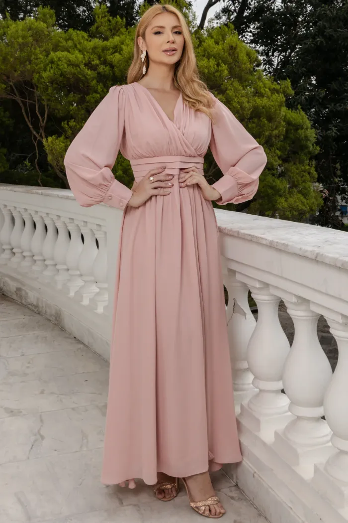 VESTIDO ELISABETE MANGA LONGA CHIFFON - ROSÉ
