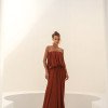 VESTIDO JUJU LONGO BLUSÊ DRAPEADO - TERRACOTA