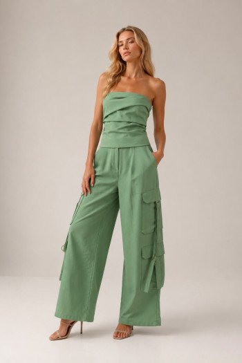 CONJUNTO DAPHNE CROPPED T.Q.C E CALÇA CARGO - VERDE