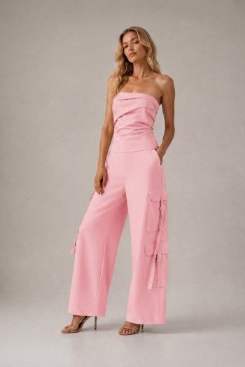 CONJUNTO DAPHNE CROPPED T.Q.C E CALÇA CARGO - ROSA