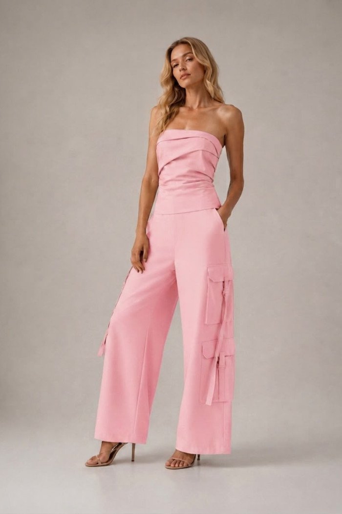 CONJUNTO DAPHNE CROPPED T.Q.C E CALÇA CARGO - ROSA