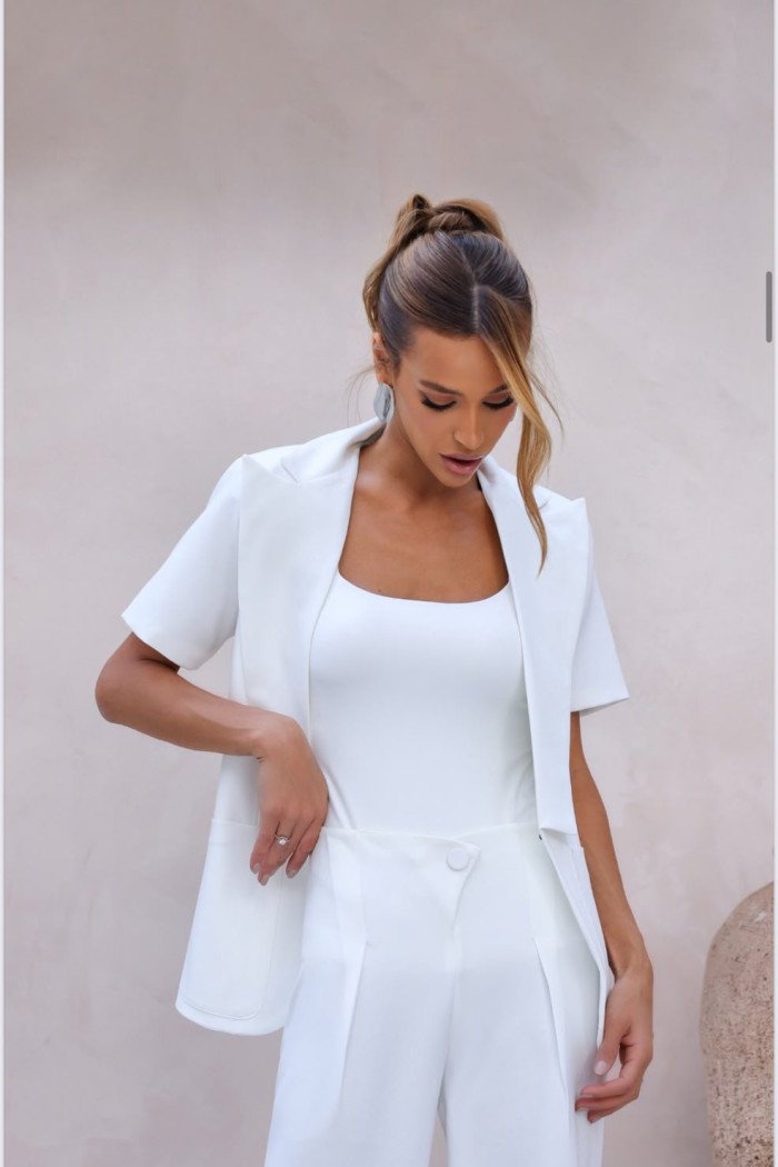 CONJUNTO CATARINA ALFAIATARIA BLAZER E COLETE COM CINTO - BRANCO