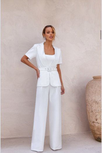 CONJUNTO CATARINA ALFAIATARIA BLAZER E COLETE COM CINTO - BRANCO