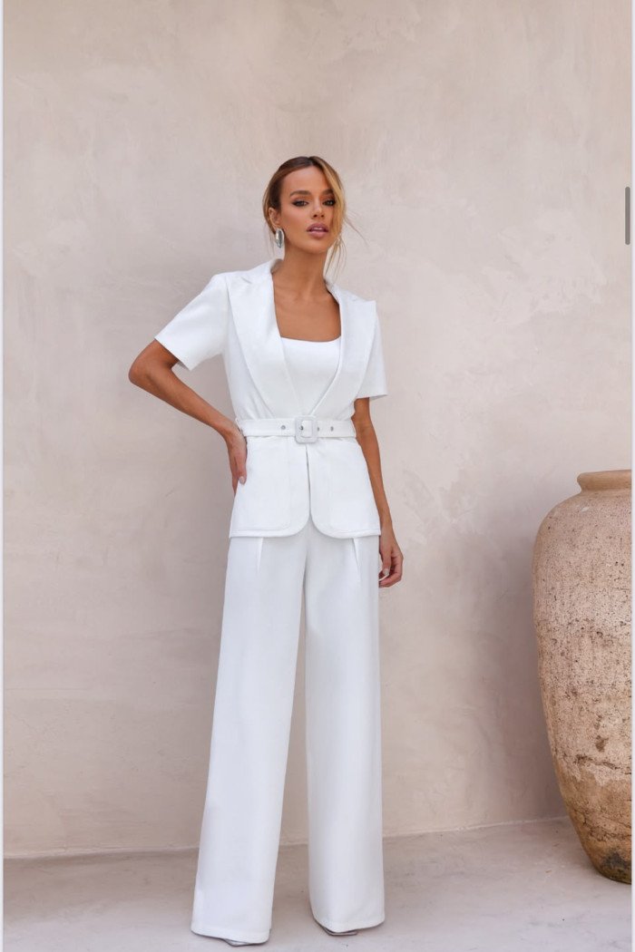 CONJUNTO CATARINA ALFAIATARIA BLAZER E COLETE COM CINTO - BRANCO