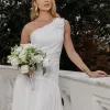 VESTIDO LONGO ROMANA UM OMBRO COM FLOR - OFF WHITE