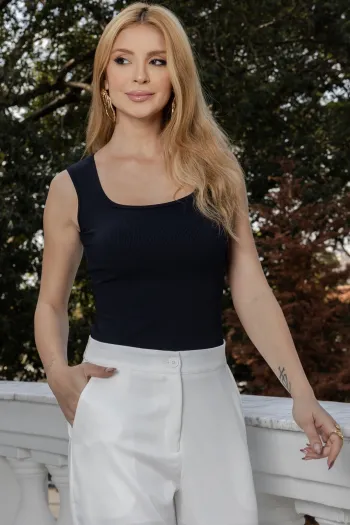 BLUSA REGATA EDNA CANELADA - PRETO