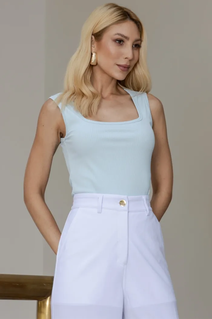 BLUSA REGATA EDNA CANELADA - AZUL CLARO