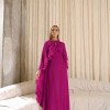VESTIDO ANTONIETA LONGO CHIFFON CAPA BABADOS - FÚCSIA