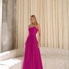 VESTIDO ANTONIETA LONGO CHIFFON CAPA BABADOS - FÚCSIA