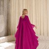 VESTIDO ANTONIETA LONGO CHIFFON CAPA BABADOS - FÚCSIA