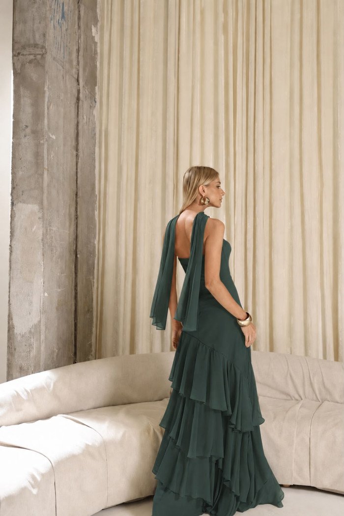 VESTIDO MEDELLÍN BABADOS CHOKER - VERDE ESMERALDA