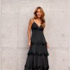 VESTIDO TOULOSE POÁ CAMADAS COM RENDA - PRETO