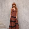 VESTIDO TOULOSE POÁ CAMADAS COM RENDA - MARROM