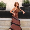 VESTIDO TOULOSE POÁ CAMADAS COM RENDA - MARROM