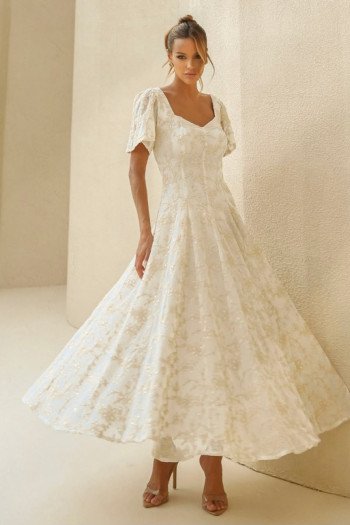 VESTIDO FLORENZA LONGUETE BORDADO - NATURAL