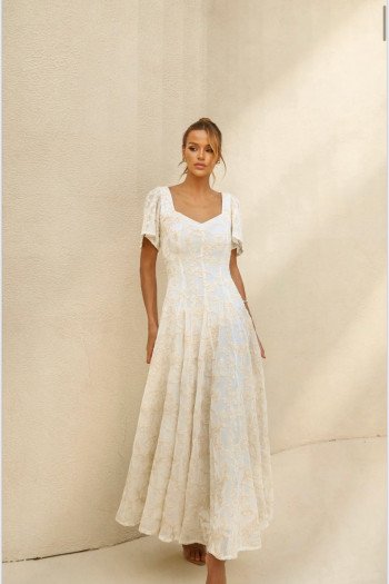 VESTIDO FLORENZA LONGUETE BORDADO - NATURAL
