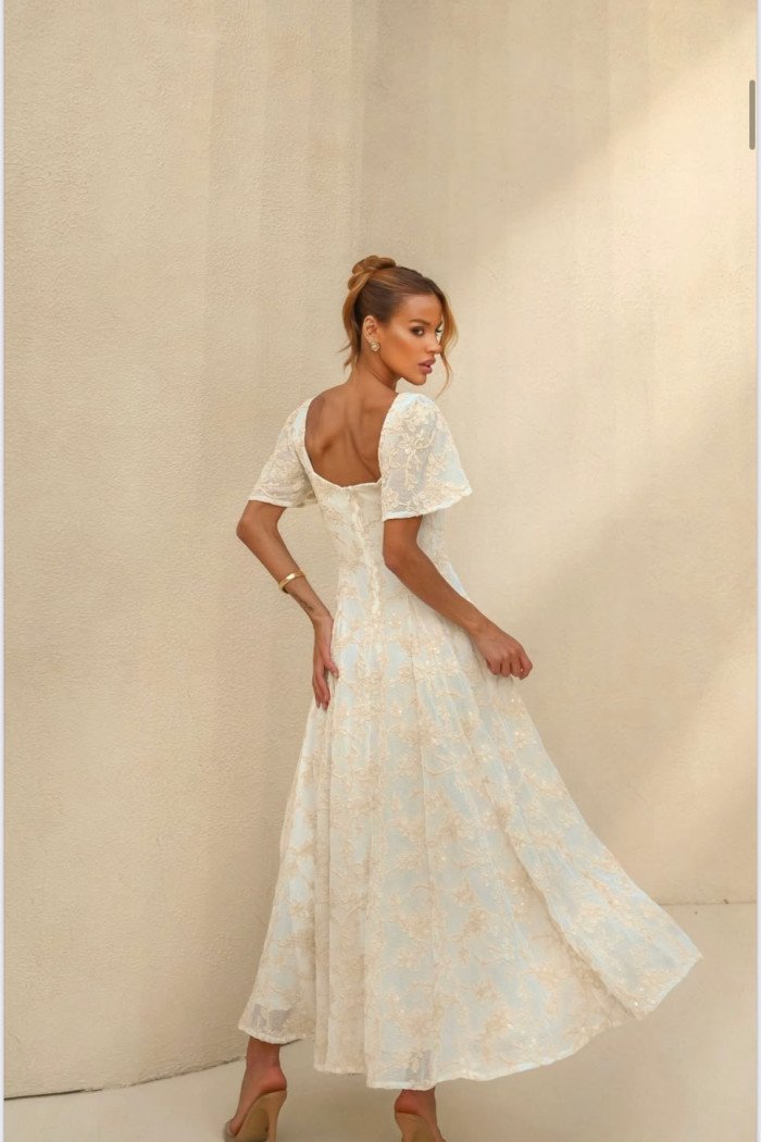 VESTIDO FLORENZA LONGUETE BORDADO - NATURAL