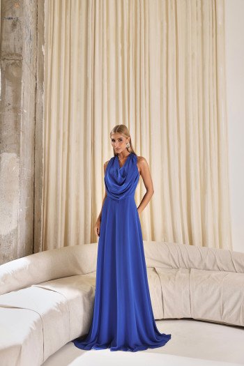 VESTIDO DUBLIN LONGO GOLA BOBA - AZUL ROYAL