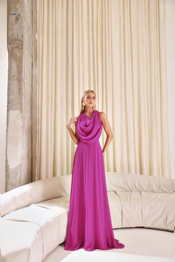VESTIDO DUBLIN LONGO GOLA BOBA - FÚCSIA