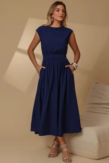 VESTIDO GENOVA MIDI - AZUL MARINHO