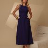 VESTIDO GABRIELA MIDI DETALHE PESPONTADO CAVADO - AZUL