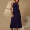 VESTIDO GABRIELA MIDI DETALHE PESPONTADO CAVADO - AZUL