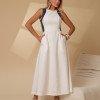 VESTIDO GABRIELA MIDI DETALHE PESPONTADO CAVADO - OFF WHITE/AZUL