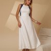 VESTIDO GABRIELA MIDI DETALHE PESPONTADO CAVADO - OFF WHITE/AZUL