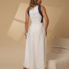 VESTIDO GABRIELA MIDI DETALHE PESPONTADO CAVADO - OFF WHITE/AZUL