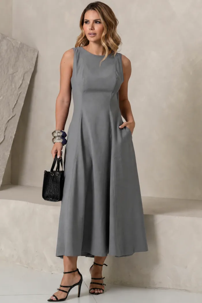 VESTIDO MADRID MIDI RODADO - CINZA