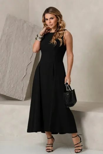 VESTIDO MADRID MIDI RODADO - PRETO