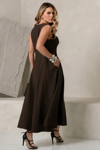 VESTIDO MADRID MIDI RODADO - MARROM