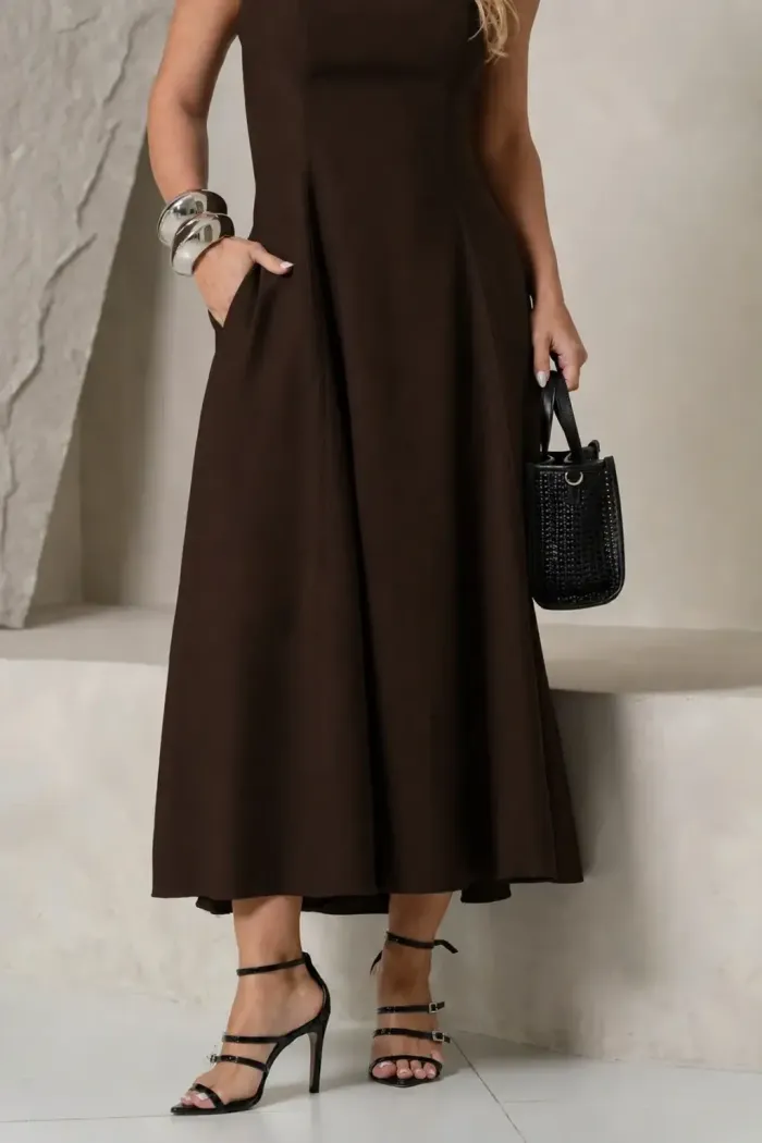VESTIDO MADRID MIDI RODADO - MARROM
