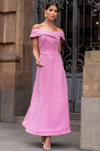 VESTIDO MIDI RODADO MIRIAM OMBRO A OMBRO - ROSA
