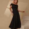 VESTIDO MIDI RODADO MIRIAM OMBRO A OMBRO - PRETO