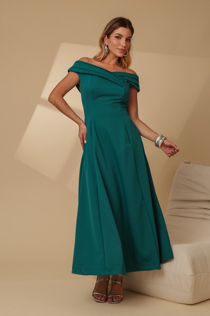 VESTIDO MIDI RODADO MIRIAM OMBRO A OMBRO - VERDE