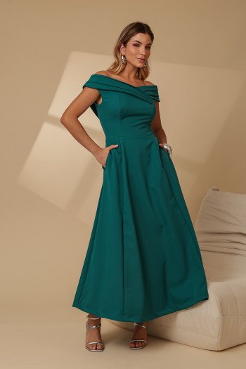 VESTIDO MIDI RODADO MIRIAM OMBRO A OMBRO - VERDE
