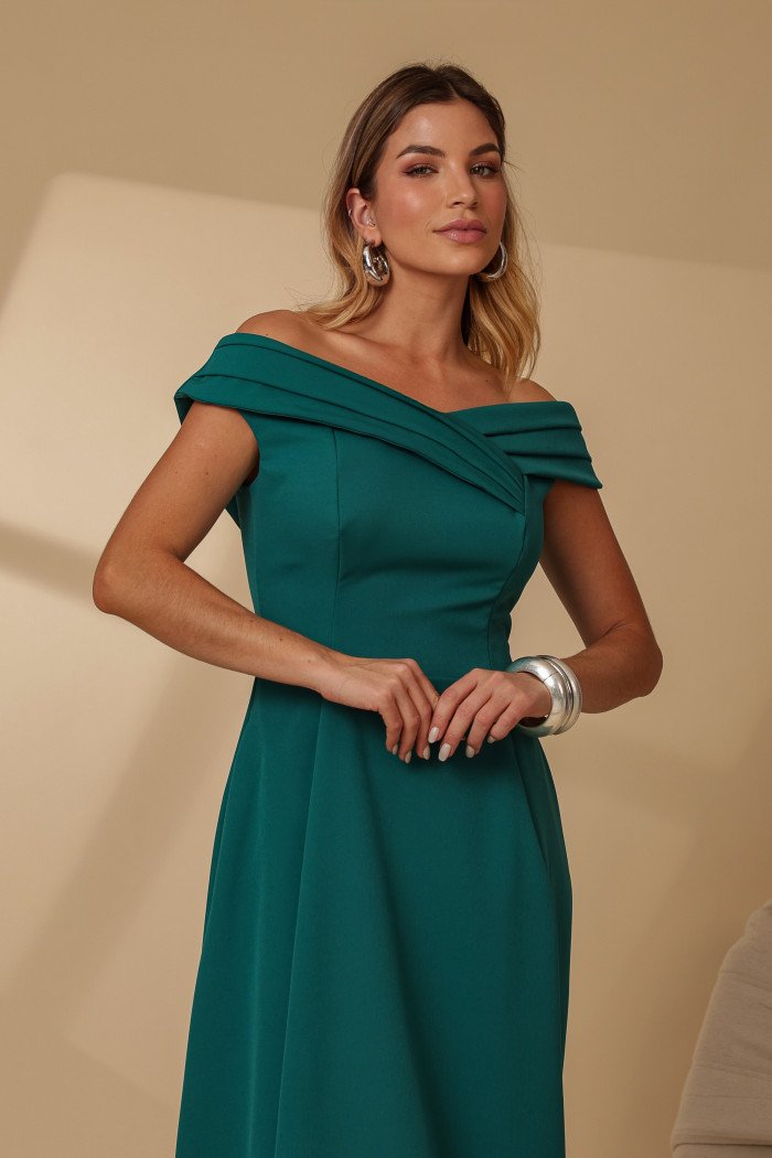 VESTIDO MIDI RODADO MIRIAM OMBRO A OMBRO - VERDE