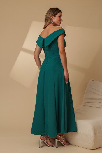 VESTIDO MIDI RODADO MIRIAM OMBRO A OMBRO - VERDE