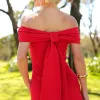 VESTIDO RAVENA MIDI OMBRO A OMBRO LAÇO NAS COSTAS - VERMELHO