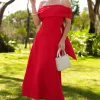 VESTIDO RAVENA MIDI OMBRO A OMBRO LAÇO NAS COSTAS - VERMELHO
