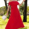 VESTIDO RAVENA MIDI OMBRO A OMBRO LAÇO NAS COSTAS - VERMELHO