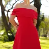 VESTIDO RAVENA MIDI OMBRO A OMBRO LAÇO NAS COSTAS - VERMELHO