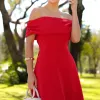 VESTIDO RAVENA MIDI OMBRO A OMBRO LAÇO NAS COSTAS - VERMELHO