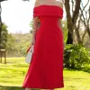 VESTIDO RAVENA MIDI OMBRO A OMBRO LAÇO NAS COSTAS - VERMELHO